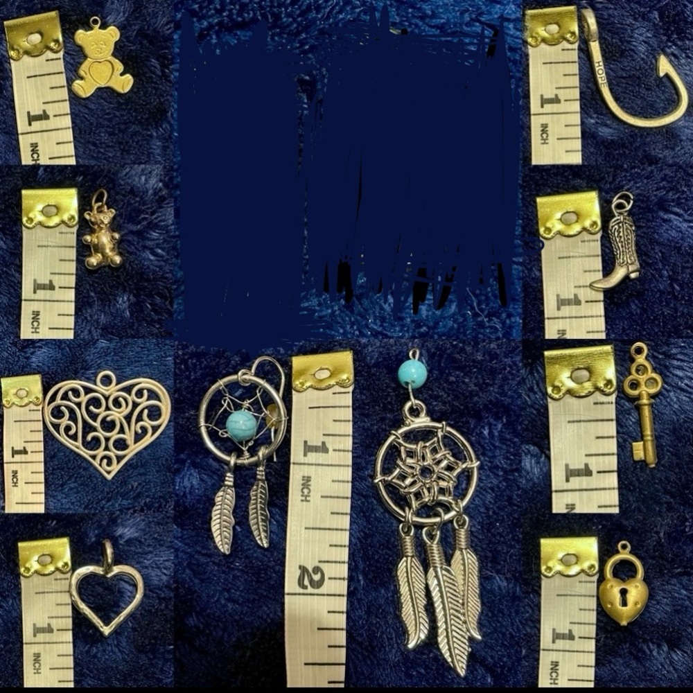 10 Assorted gold and silver toned charms